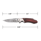 MTech USA MT-A2019BN Spring Assisted Knife - Damascus Etched Blade & Brown Wood Handle - Frontier Blades