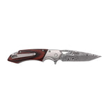 MTech USA MT-A2019BN Spring Assisted Knife - Damascus Etched Blade & Brown Wood Handle - Frontier Blades