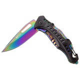 MTech USA Rainbow TiNi Blade with Integrated Carabiner & Multi-Tool Spring Assisted Knife