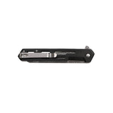 Close up of CNC machined slots on black Tac-Force knife handle with pocket clip