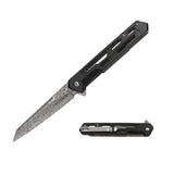 Tac-Force Speedster spring assisted knife with Damascus etched Kwaiken blade and black skeletonized aluminum handle.