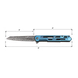 Tac-Force Speedster Tactical Folding Knife - Damascus Etched Kwaiken with Blue Skeletonized Handle