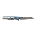 Tac-Force Speedster Tactical Folding Knife - Damascus Etched Kwaiken with Blue Skeletonized Handle