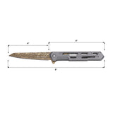 Tac-Force Speedster Tactical Folding Knife - Gold Damascus Etched Kwaiken with Grey Skeletonized Handle