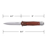 Tac Force Dagger with Etched Bolsters & Wood Handle Spring Assisted Stiletto Folding Knife - Frontier Blades