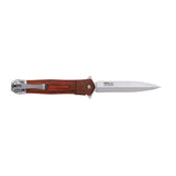 Tac Force Dagger with Etched Bolsters & Wood Handle Spring Assisted Stiletto Folding Knife - Frontier Blades