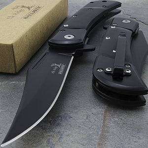8.5" Elk Ridge Ballistic Black Spring Assisted Hunting Pocket Knife - Frontier Blades