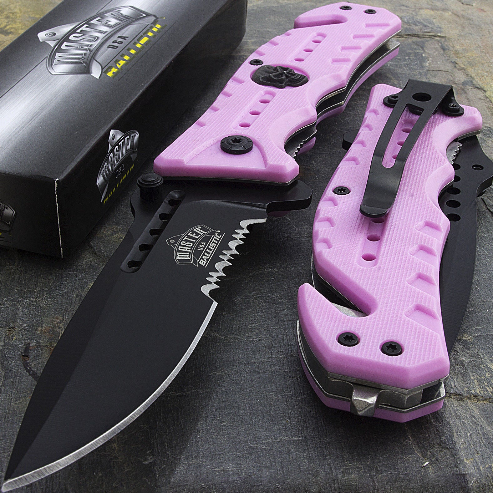 Pink Skull Rescue Pocket Knife