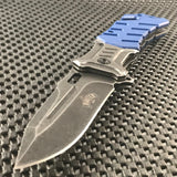 8" Master USA Blue Stonewashed Tactical EDC Pocket Knife MU-A022BL - Frontier Blades