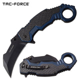 8.25" Tac Force Blue Karambit Textured Assisted Tactical Pocket Knife - Frontier Blades