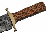 11" Chipped Damascus Steel Cheetah Hunting Bowie Knife - Frontier Blades