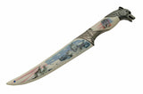 13.5" Fixed Blade Frontier USA Wolf Streak Knife W/ Engraving Sheathed View (210782-US)