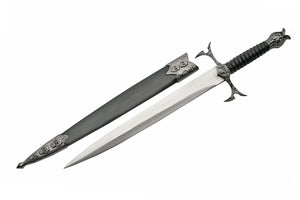 13.5" Medieval Fixed Blade Silver Black Skulls Shortsword Dagger W/ Scabbard For Sale (211348-BI)