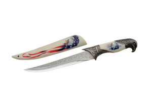 13.5" USA Flag Bald Eagle Handle Fixed Blade Streak Knife W/ Sheath (210484-US)