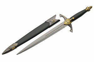 13.75" Medieval Knights Gold Dagger With Black Scabbard For Sale (211445-GD)