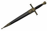 14" Medieval Historic Fixed Blade Brass Macleod Dagger W/ Scabbard Closed View (211355)