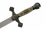 14" Medieval Knight's Pewter Fixed Blade Dagger's Silver & White Handle (211354)