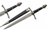 14" Medieval Silver & Black Fixed Blade Claymore Dagger W/ Scabbard (211351)