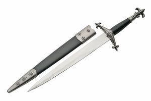 15.75" Medieval Fixed Blade Silver Black Stainless Steel Dagger W/ Sheath (926835)