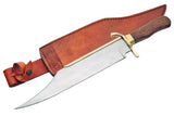 19" Primitive Bowie Wood Handle Golden Bolster Hunting Knife With Top Grain Leather Sheath (203259)