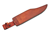 19" Primitive Bowie Wood Handle Golden Bolster Hunting Knife's Brown Top Grain Leather Sheath (203259)