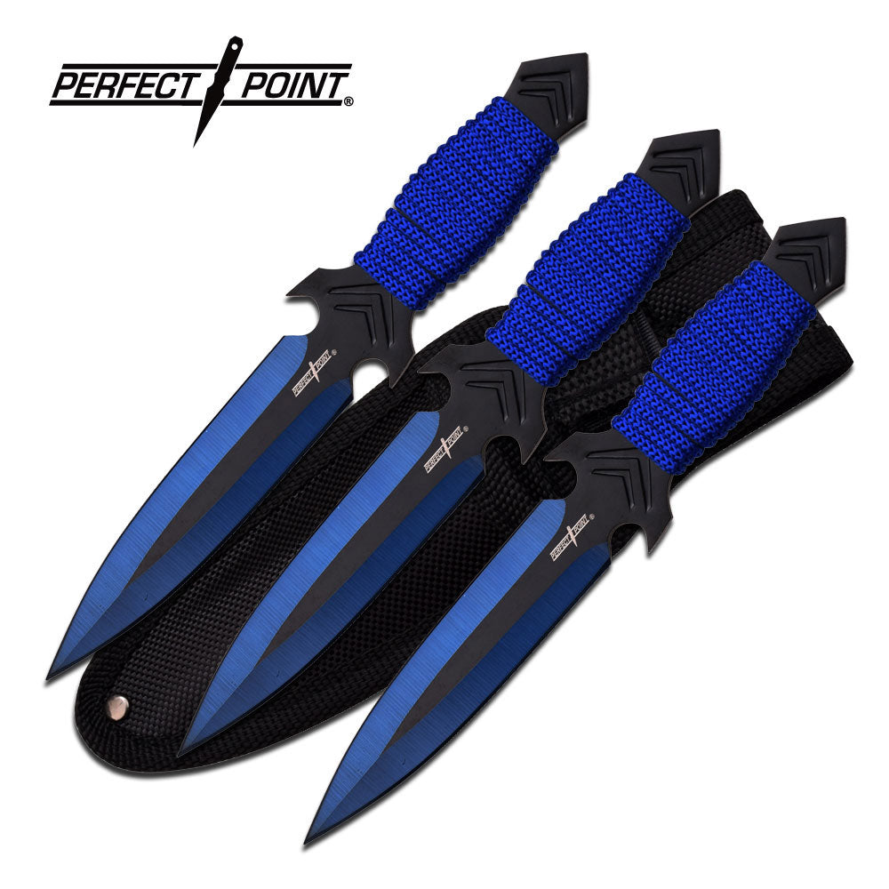 Perfect Point Kunai Throwing Knives Blue Black 3 PCS Set w/ Sheath