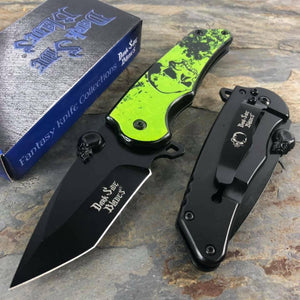 Dark Side Blades Ballistic Green and Orange Skull Pocket Knife