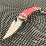 8.5" NATIVE AMERICAN DAMASCUS STYLE RED SPRING ASSISTED KNIFE