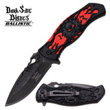 8.5" Dark Side Blades Ballistic Flaming Red Eye Skull Pocket Knife