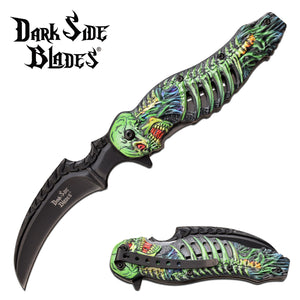 8.5" Dark Side Blades Green Skull Karambit Fantasy Pocket Knife