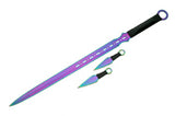 28" Rainbow Ninja Sword & Two Throwing Knives Combo (926844-RB)