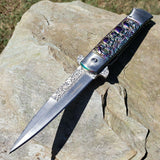 8.5" Tac Force Stiletto Zombie Skull Assisted Rainbow Tactical Pocket Knife