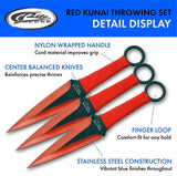 3 Piece Two Toned Red & Black Kunai Throwing Knife Set (211537-RD)