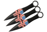 6.5” Mini USA Punisher Skull 3pc Ninja Kunai Throwing Knife Set With Nylon Sheath, Black (211538)