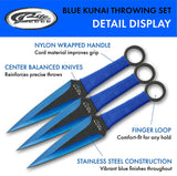 3 Piece Two Toned Blue & Black Kunai Throwing Knife Set (211537-BL)