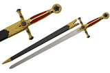 33" Medieval Red & Gold Mirror Finished Templar Knight Masonic Sword W/ Black & Gold Scabbard (926930-BI)