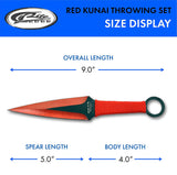 3 Piece Two Toned Red & Black Kunai Throwing Knife Set (211537-RD)