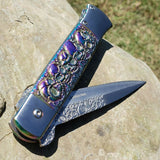 8.5" Tac Force Stiletto Zombie Skull Assisted Rainbow Tactical Pocket Knife