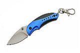 4.75" Blue Portable Camping Pocket Knife W/ Key Ring Carabiner Clip Open View