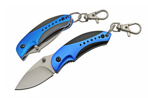 4.75" Blue Portable Camping Pocket Knife W/ Key Ring Carabiner Clip
