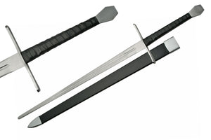 48" Medieval Coffin Leather Wrapped Two Handed Claymore Longsword W/ Leather Sheath (901137-BI)