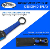 3 Piece Two Toned Blue & Black Kunai Throwing Knife Set (211537-BL)