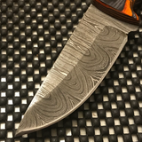 Twisted Wood Handle Portable Damascus Steel Hunting Skinning Knife's Blade's Wavy Pattern (DM-1218)