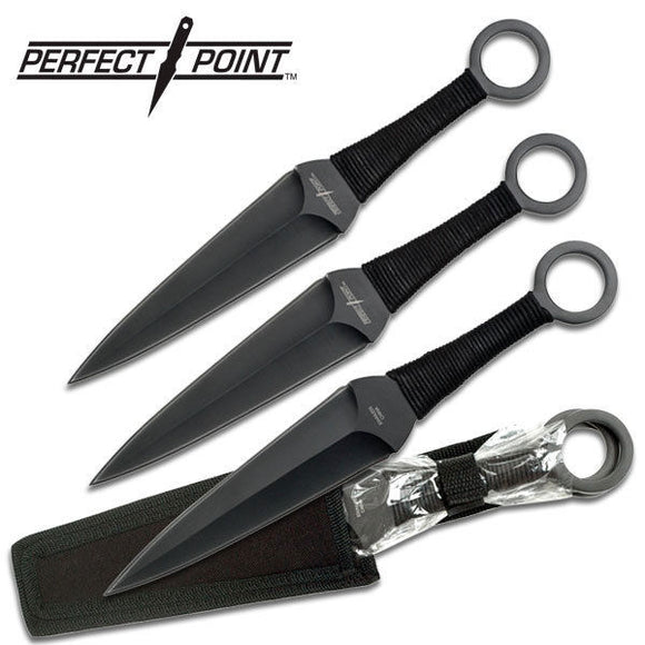 Perfect Point Black Kunai Throwing Knives Set With Sheath 12.0