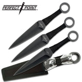Perfect Point Black Kunai Throwing Knives Set With Sheath 12.0" 3 PCS - Frontier Blades