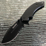 8.0” TAC FORCE SPRING ASSISTED LARGE DROP POINT TACTICAL BLACK POCKET KNIFE OPEN - Frontier Blades