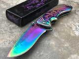 6" Femme Fatale Fantasy Rainbow Purple Rose Ladies Pocket Knife - Frontier Blades