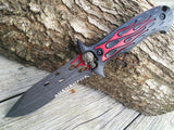 Dead Walker Stone Washed Red Flame Skull Bowie Dagger Hunter Knife - Frontier Blades