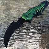 9" Tac Force Assisted Open Tactical Green Monster Folding Skull Knife - Frontier Blades