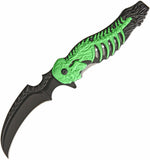 9" Tac Force Assisted Open Tactical Green Monster Folding Skull Knife - Frontier Blades